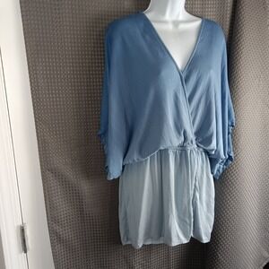 Young Fabulous Broke Women's Blue Wrap Dolman Sleeve Blouse Top Size L Boho